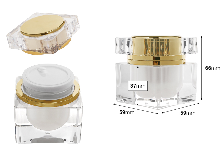 Luksuzna akrilna teglica od 30 mL sa zlatnim zatvaračem i plastičnim međupoklopcem-dimenzije_slike