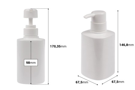 Plastična PET boca od 300 mL u beloj boji sa pumpicom (PP32)-dimenzije_slike