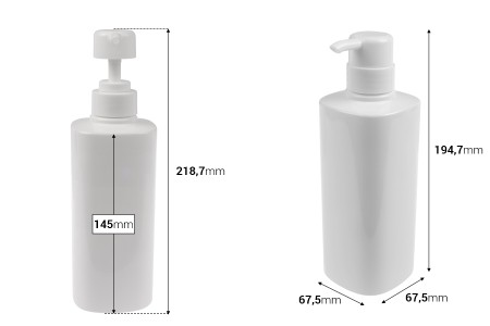 Plastična PET boca od 500 mL u beloj boji sa pumpicom (PP32)-dimenzije_slike