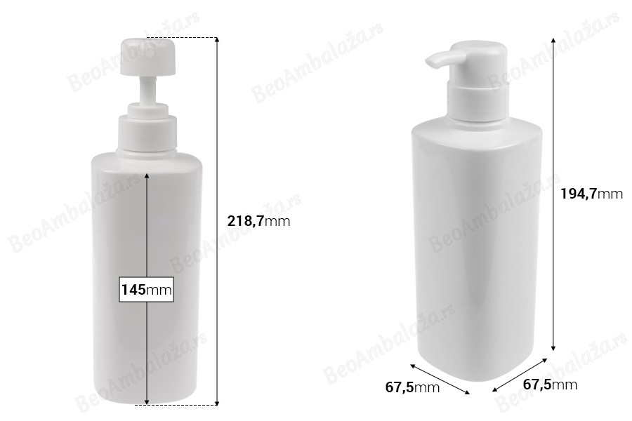 Plastična PET boca od 500 mL u beloj boji sa pumpicom (PP32)-dimenzije_slike