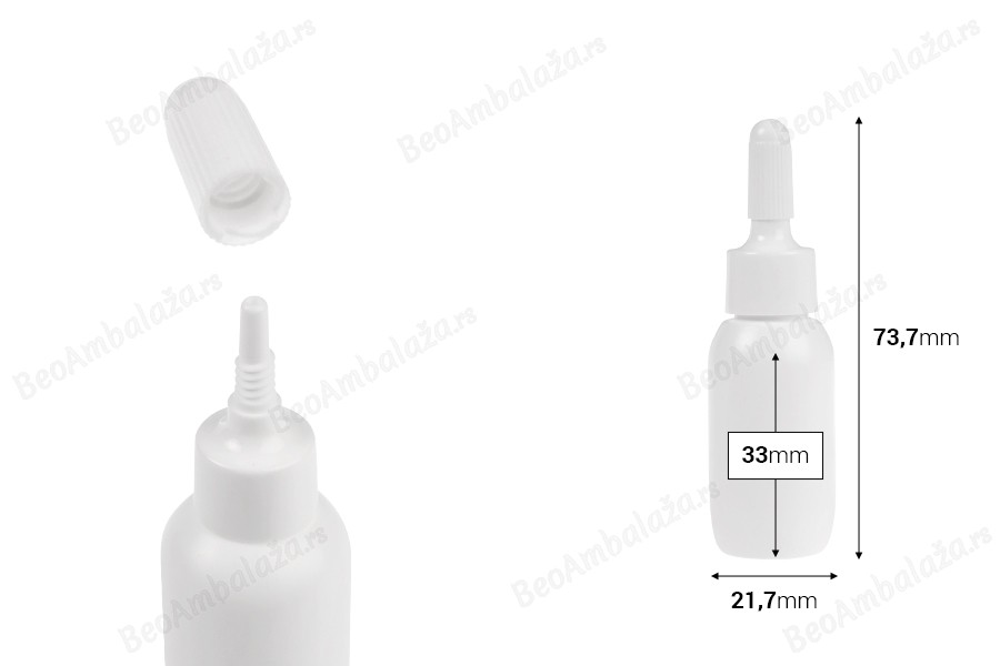 Plastična bela bočica 10mL sa uskim vrhom i navojnim zatvaračem - 50 kom-dimenzije_slike