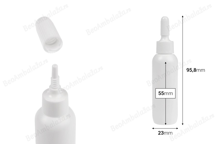Plastična bela bočica 20mL sa uskim vrhom i navojnim zatvaračem - 50 kom-dimenzije_slike