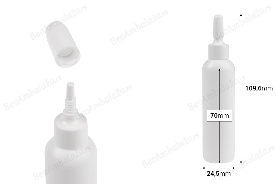 Plastična bela bočica 30mL sa uskim vrhom i navojnim zatvaračem - 50 kom-dimenzije_slike