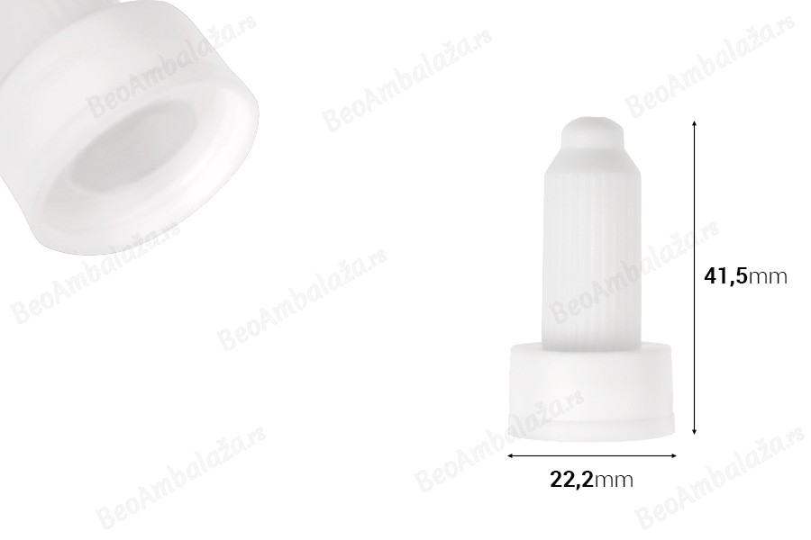 Plastični beli zatvarač na klik za bočicu sa grlom od 20 mm (potreban je alat za zatvaranje)-dimenzije_slike