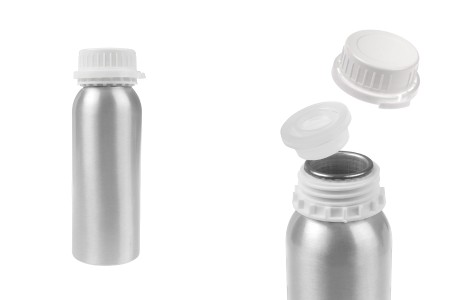 Aluminijumska bočica od 250 mL za čuvanje esencija, parfema i alkoholnih rastvora sa čepom i plastičnim belim zaštitnim zatvaračem-slika_proizvoda