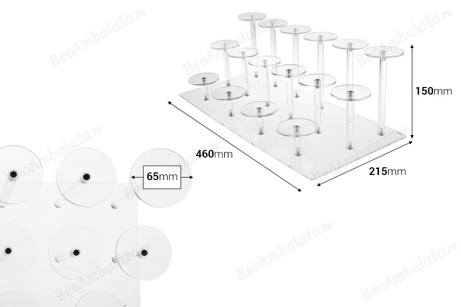 Providni akrilni stalak 460x215x150 mm (prečnik svake osnove 65 mm) - 16 mesta-dimenzije_slike