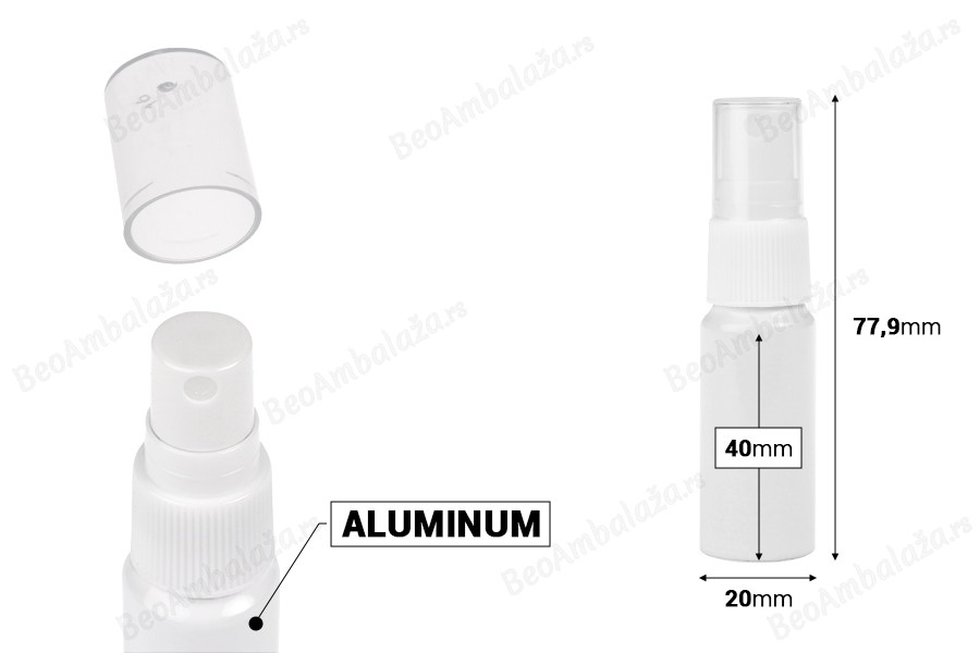 Bela aluminijumska bočica od 10 mL sa belim plastičnim sprejom-dimenzije_slike