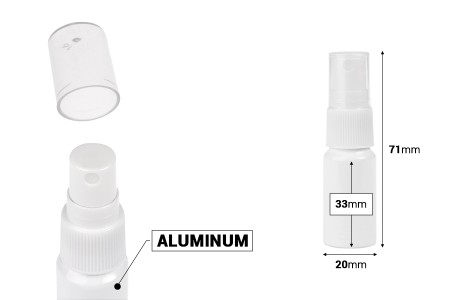 Bela aluminijumska bočica od 5 mL sa belim plastičnim sprejom-dimenzije_slike