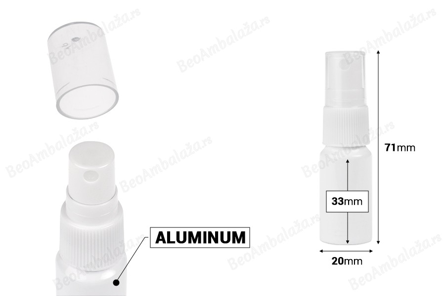 Bela aluminijumska bočica od 5 mL sa belim plastičnim sprejom-dimenzije_slike