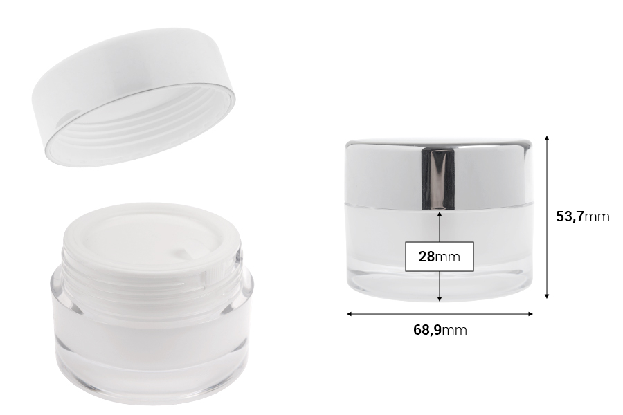 Akrilna dopunjiva teglica od 50 mL za kremu sa poklopcem (sa unutrašnjom zaptivkom) i plastičnim međupoklopcem-dimenzije_slike