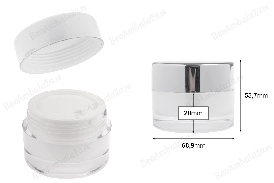 Akrilna dopunjiva teglica od 50 mL za kremu sa poklopcem (sa unutrašnjom zaptivkom) i plastičnim međupoklopcem-dimenzije_slike