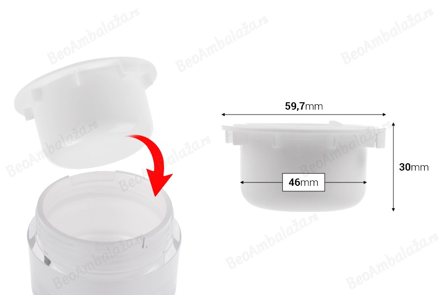 Zamenska unutrašnja bela teglica od 30 mL sa plastičnim međupoklopcem za šifru 20-3693-dimenzije_slike