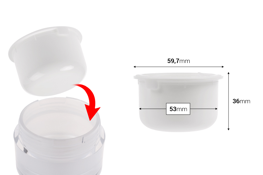 Zamenska unutrašnja bela teglica od 50 mL sa plastičnim međupoklopcem za šifru 20-3694-dimenzije_slike