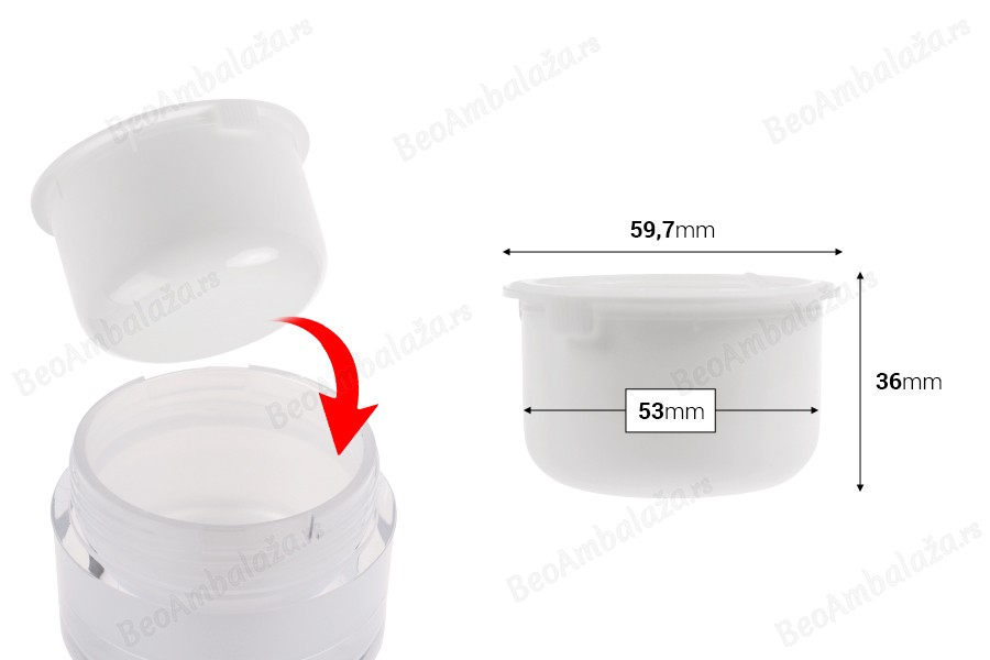 Zamenska unutrašnja bela teglica od 50 mL sa plastičnim međupoklopcem za šifru 20-3694-dimenzije_slike