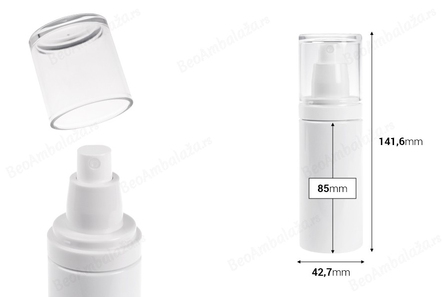 Plastična (PET) bela bočica 100 mL sa raspršivačem i providnim poklopcem-dimenzije_slike