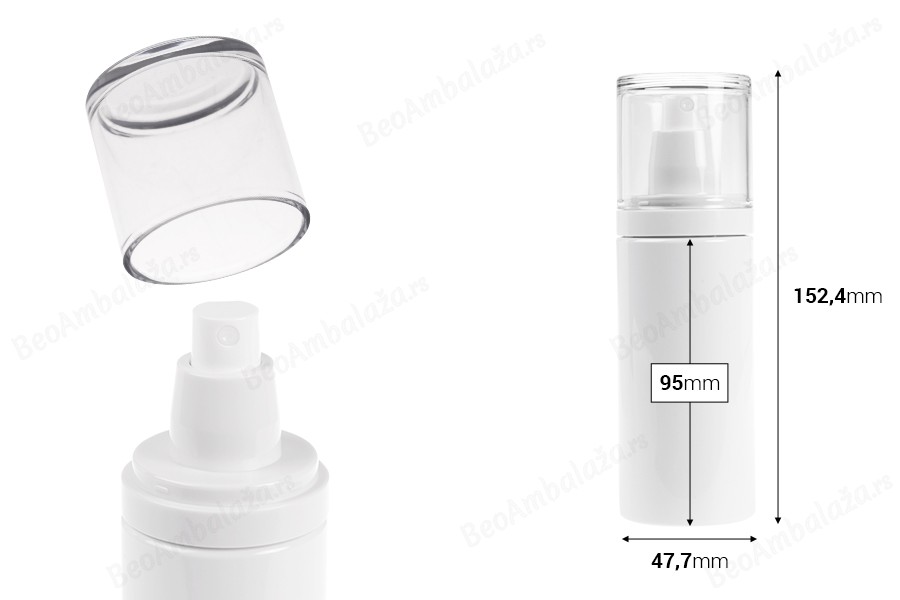 Plastična (PET) bela bočica 150 mL sa raspršivačem i providnim poklopcem-dimenzije_slike