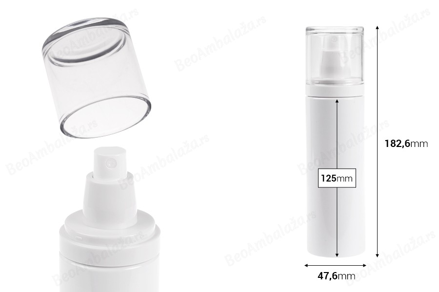 Plastična (PET) bela bočica 200 mL sa raspršivačem i providnim poklopcem-dimenzije_slike