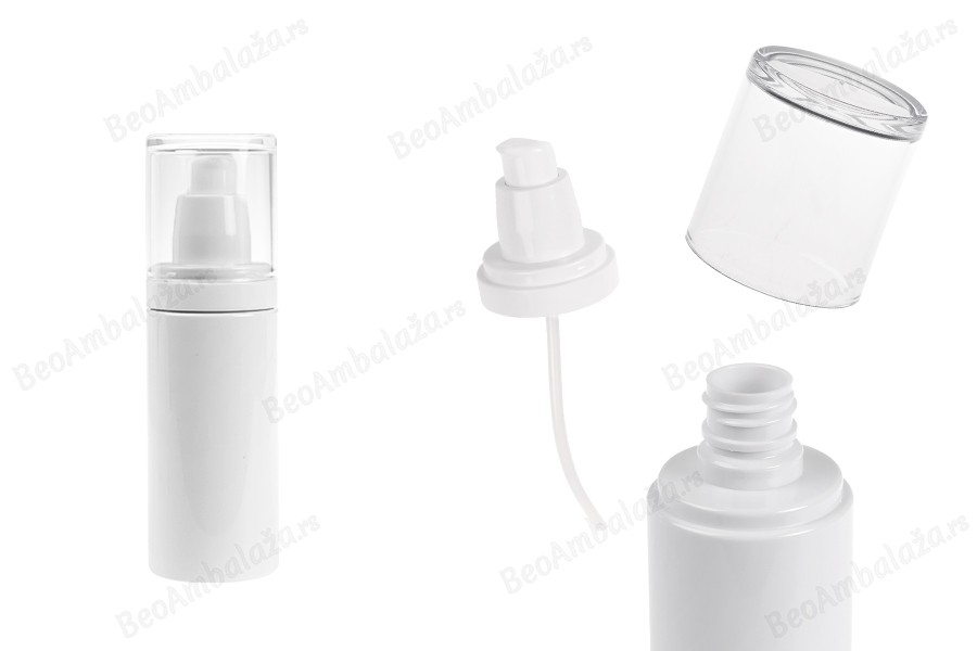 Plastična (PET) bela bočica 100 mL sa pumpicom za kremu i providnim poklopcem-slika_proizvoda