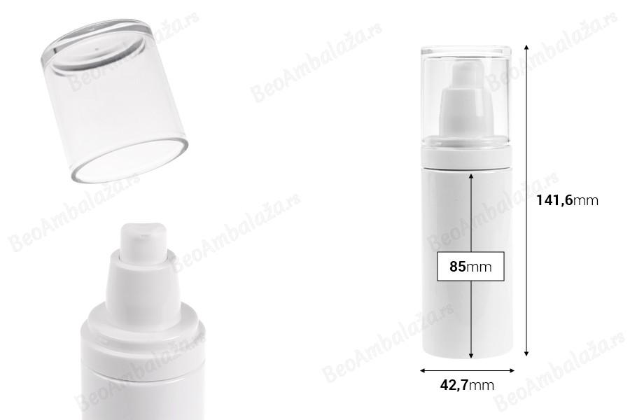 Plastična (PET) bela bočica 100 mL sa pumpicom za kremu i providnim poklopcem-dimenzije_slike