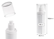 Plastična (PET) bela bočica 150 mL sa pumpicom za kremu i providnim poklopcem-dimenzije_slike