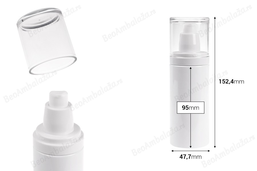 Plastična (PET) bela bočica 150 mL sa pumpicom za kremu i providnim poklopcem-dimenzije_slike