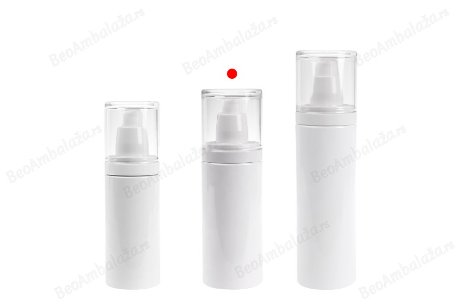 Plastična (PET) bela bočica 150 mL sa pumpicom za kremu i providnim poklopcem-grupa_slika