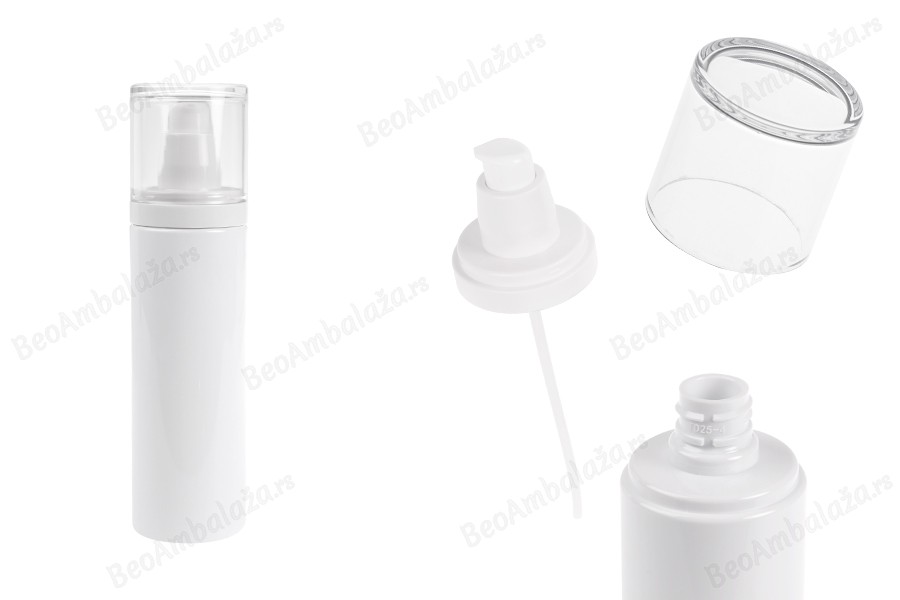 Plastična (PET) bela bočica 200 mL sa pumpicom za kremu i providnim poklopcem-slika_proizvoda
