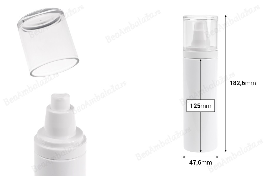 Plastična (PET) bela bočica 200 mL sa pumpicom za kremu i providnim poklopcem-dimenzije_slike