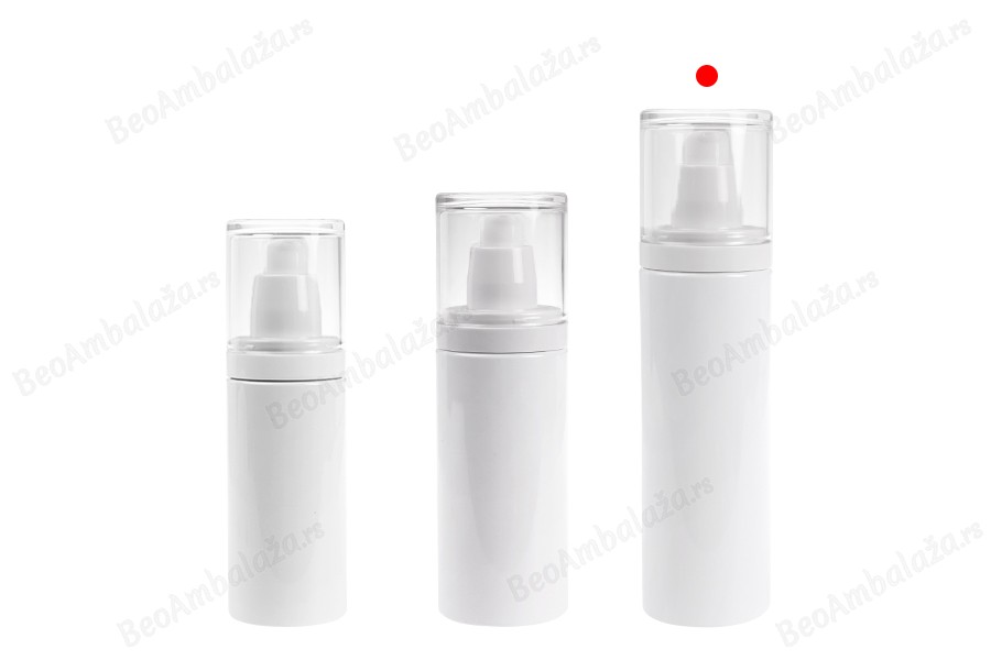 Plastična (PET) bela bočica 200 mL sa pumpicom za kremu i providnim poklopcem-grupa_slika