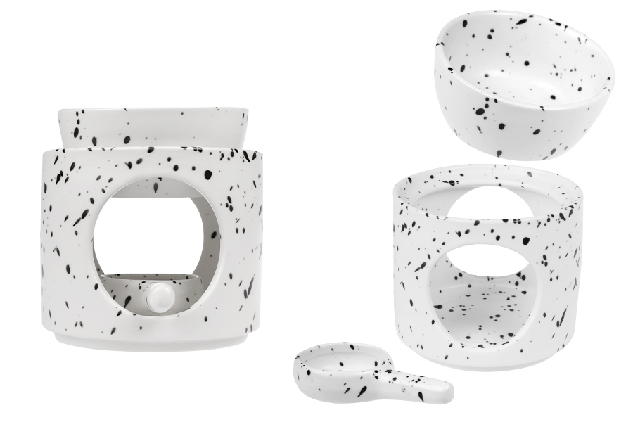 Keramički osveživač prostora 95x100 mm sa keramičkom kašičicom za voskove i ulja, u beloj i crnoj boji-slika_proizvoda