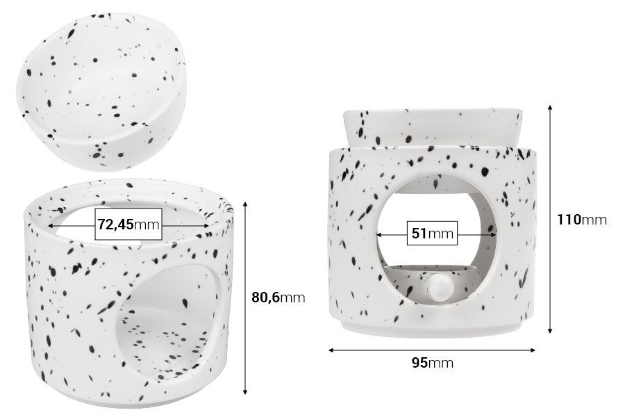 Keramički osveživač prostora 95x100 mm sa keramičkom kašičicom za voskove i ulja, u beloj i crnoj boji-dimenzije_slike