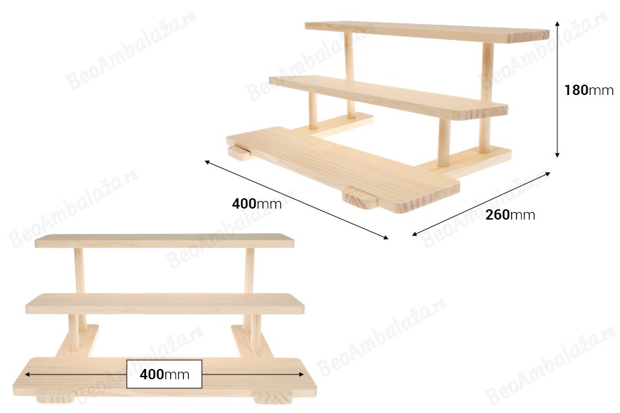 Drveni stalak 400x260x180 mm - 3 nivoa-dimenzije_slike