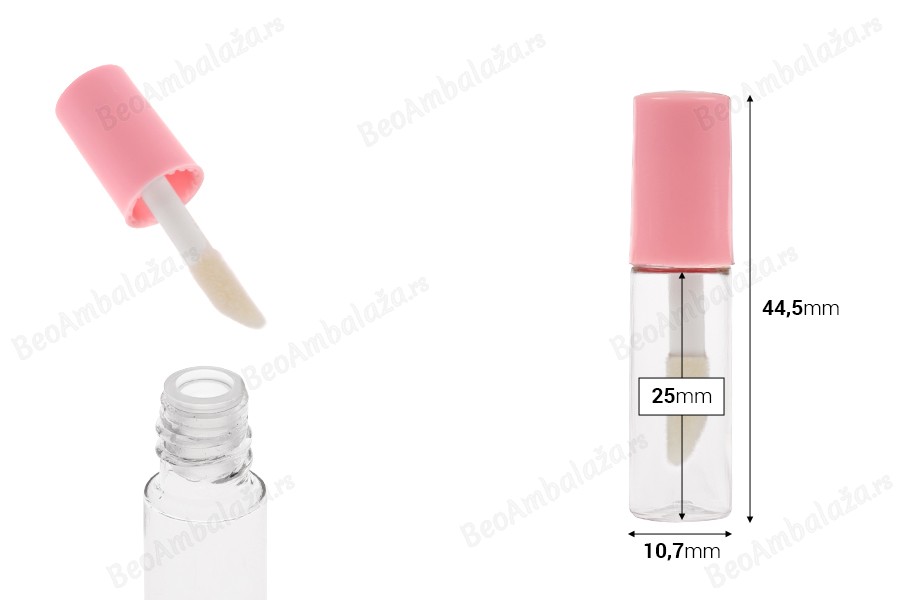 Akrilna providna tubica za sjaj za usne 1,2 mL sa roze zatvaračem i drenažnim elementom - 12 kom-dimenzije_slike