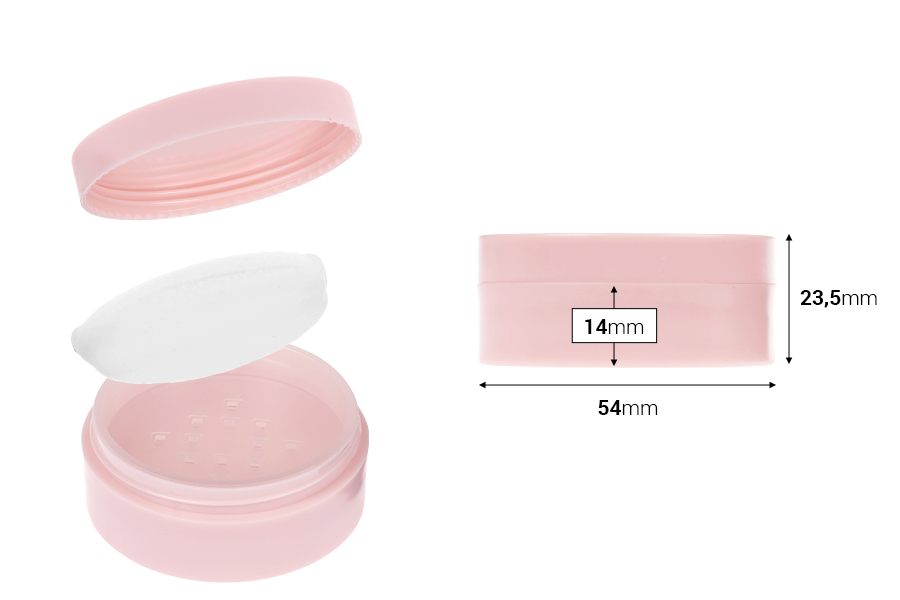 Roze akrilna teglica 8mL sa rešetkicom i sunđerom za puder, sa roze zatvaračem - 6 kom-dimenzije_slike
