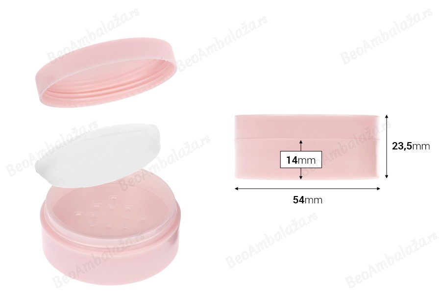 Roze akrilna teglica 8mL sa rešetkicom i sunđerom za puder, sa roze zatvaračem - 6 kom-dimenzije_slike