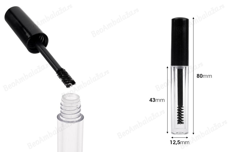 Bočica i četkica za maskaru 1,5 mL sa crnim zatvaračem i drenažnim elementom - 12 kom-dimenzije_slike