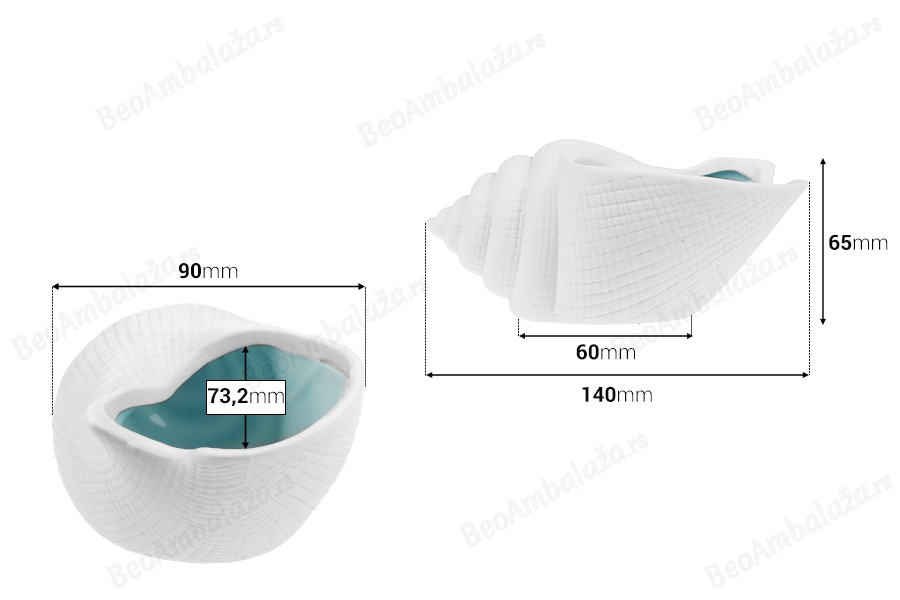 Dekorativna keramička posuda u obliku školjke 140x90x65 mm za sveću-dimenzije_slike
