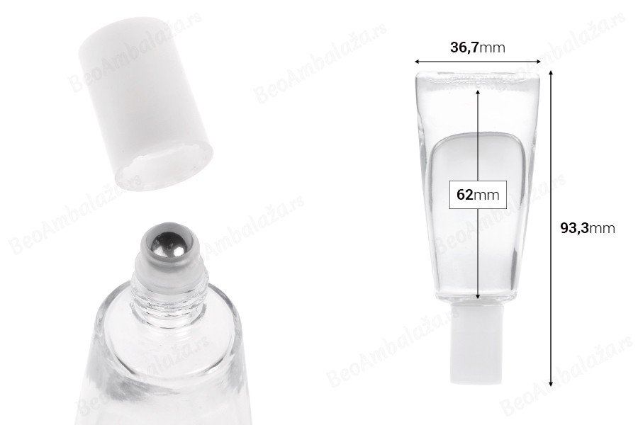 Staklena bočica od 10 mL u obliku tube sa metalnom roll-on kuglicom-dimenzije_slike