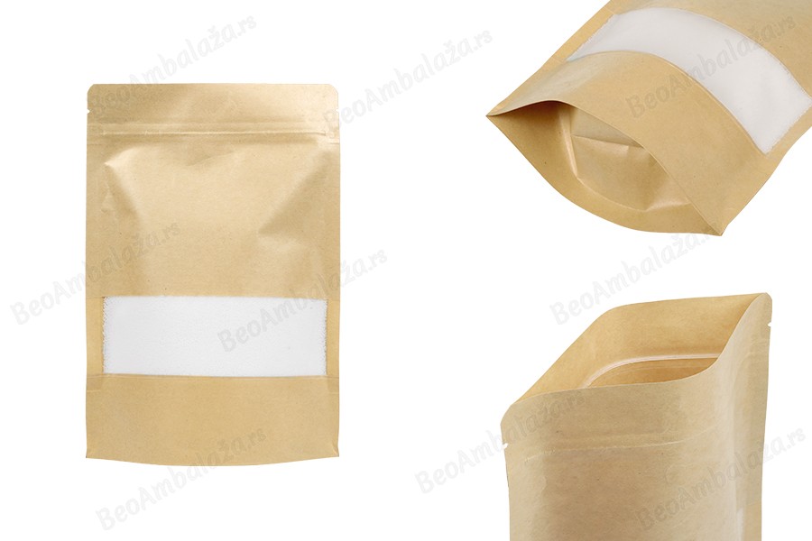 Kraft DoyPack 160x40x235mm kesice sa zipom , prozorom i  i ovalnim dnom- 100kom-slika_proizvoda