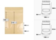 Kraft DoyPack 180x50x260mm kesice sa zip zatvaranjem i prozorom, unutrašnjom i spoljašnjom providnom oblogom, ovalnim dnom i sa mogućnošću termo zatvaranja – 100kom-dimenzije_slike