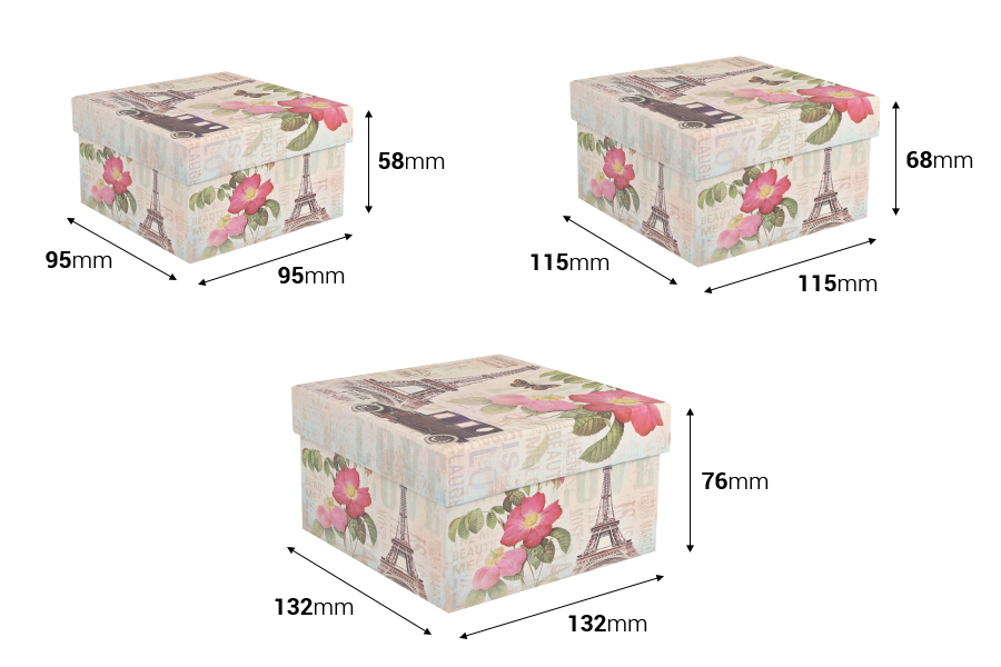 Plastificirana četvrtasta poklon kutija sa motivom Ajfelovog tornja, u 3 veličine (S-M-L)-dimenzije_slike