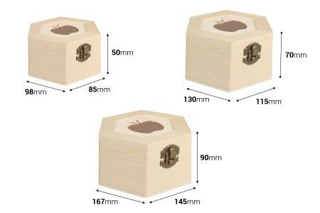 Set drvenih kutija sa prozorom u obliku jabuke i metalnom kopčom, u 3 veličine (S-M-L)-dimenzije_slike