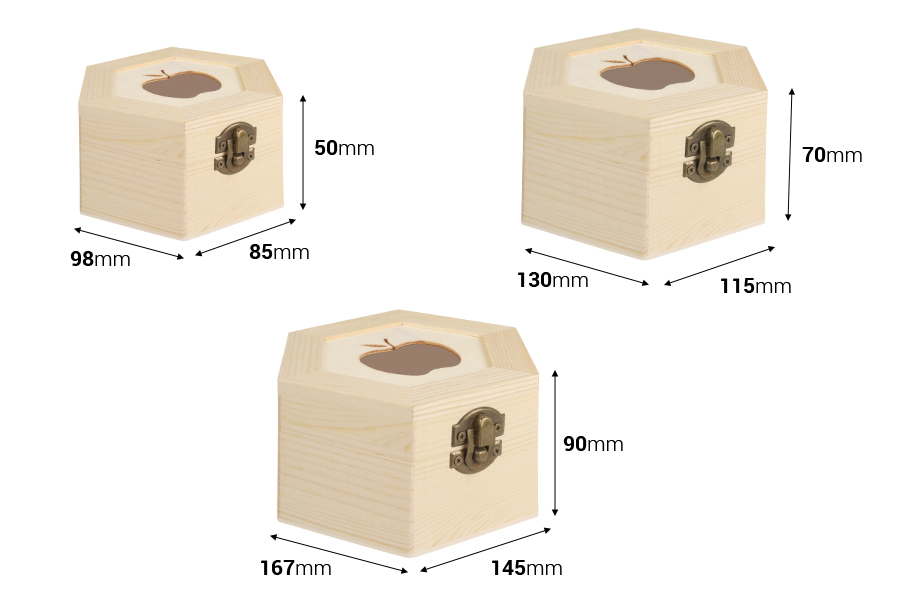 Set drvenih kutija sa prozorom u obliku jabuke i metalnom kopčom, u 3 veličine (S-M-L)-dimenzije_slike