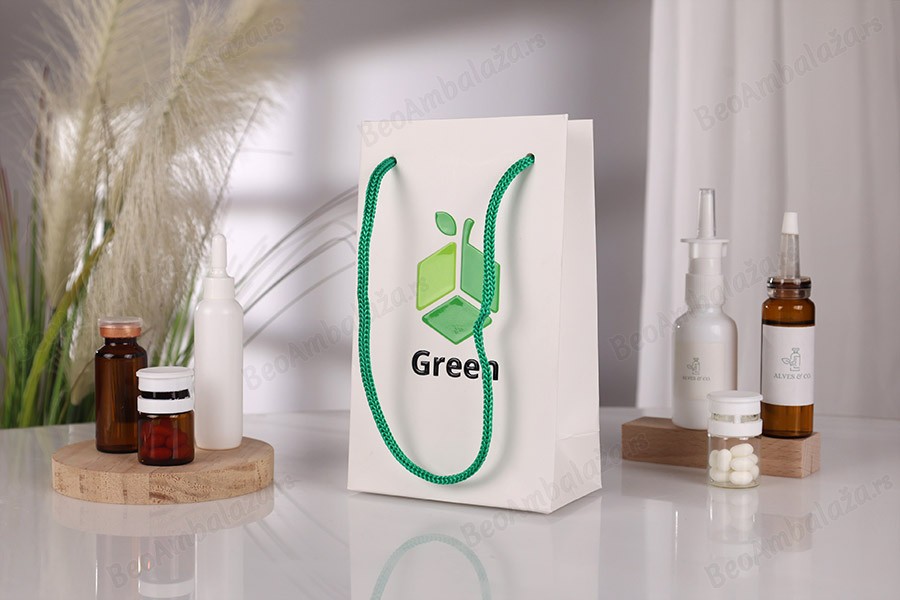 Papirna bela poklon kesa 110x60x180mm sa zelenom drškom - 20 kom-grupa_slika