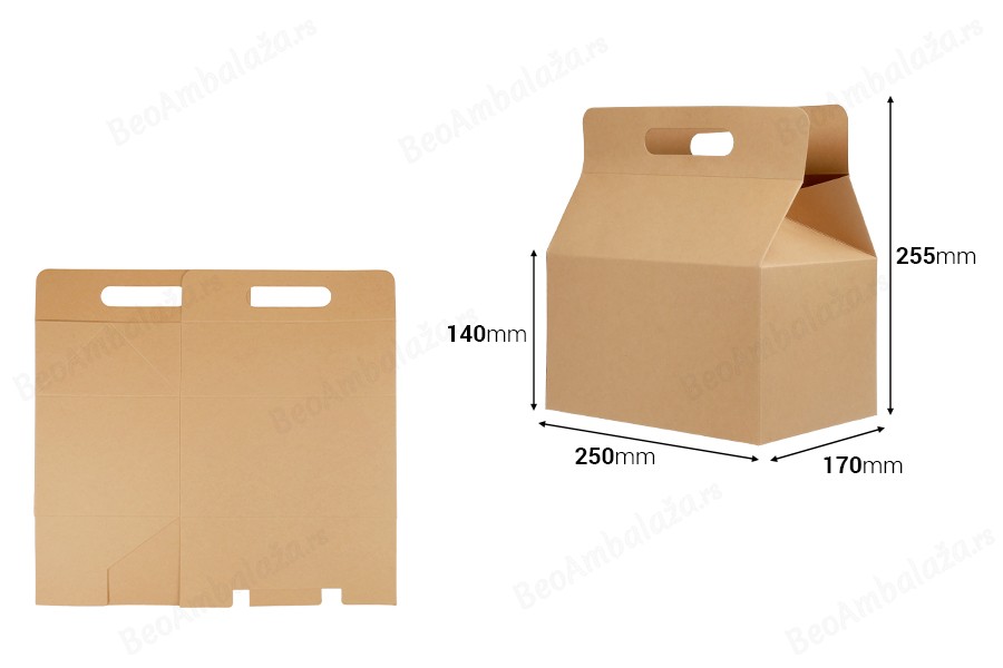Kutija - paket za pakovanje proizvoda 250x170x255mm od kraft papira i sa čvrstim kartonskim dnom - 20 kom-dimenzije_slike