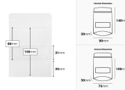 Kraft DoyPack  90x30x140mm kesice u beloj boji sa zip zatvaranjem, prozorom, ovalnim dnom i sa mogućnošću termo zatvaranja - 100kom-dimenzije_slike