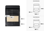 Kraft kese tipa Doypack 100x30x145 mm, sa zip zatvaračem, prozorom i mogućnošću toplotnog zatvaranja - 100 kom-dimenzije_slike