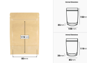 Kraft (14c) DoyPack kesice 100x35x150mm sa providnom prednjom stranom (8c), zip zatvaranjem i mogućnošću termo zatvaranja – 100 kom-dimenzije_slike