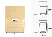 Kraft (14c) DoyPack kesice 160x40x220mm sa providnom prednjom stranom (8c), zip zatvaranjem i mogućnošću termo zatvaranja – 100 kom-dimenzije_slike