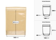 Kraft (14c) DoyPack kesice 180x40x260mm sa providnom prednjom stranom (8c), zip zatvaranjem i mogućnošću termo zatvaranja – 100 kom-dimenzije_slike